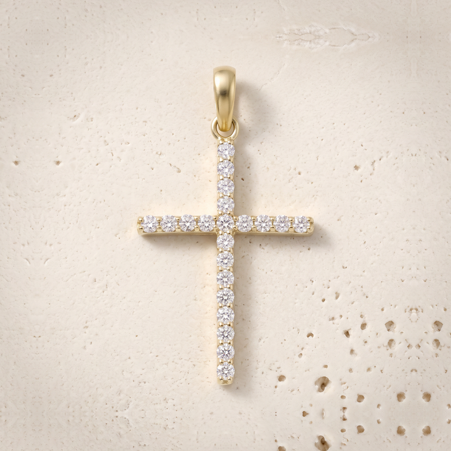 21 Stone Diamond Cross In 14K Solid Gold