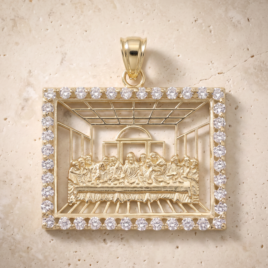 The Last Supper Outline Diamond Pendant In 14K Solid Gold