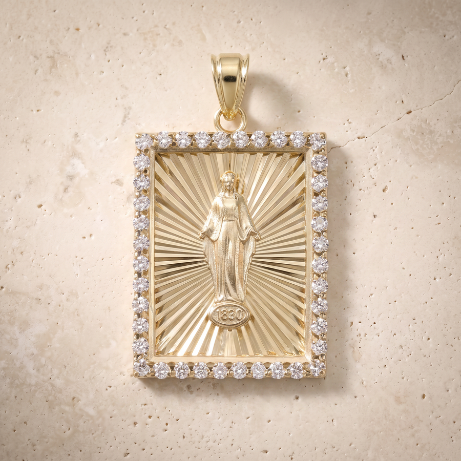 Miraculous Medal Rectangle In 14K Solid Gold
