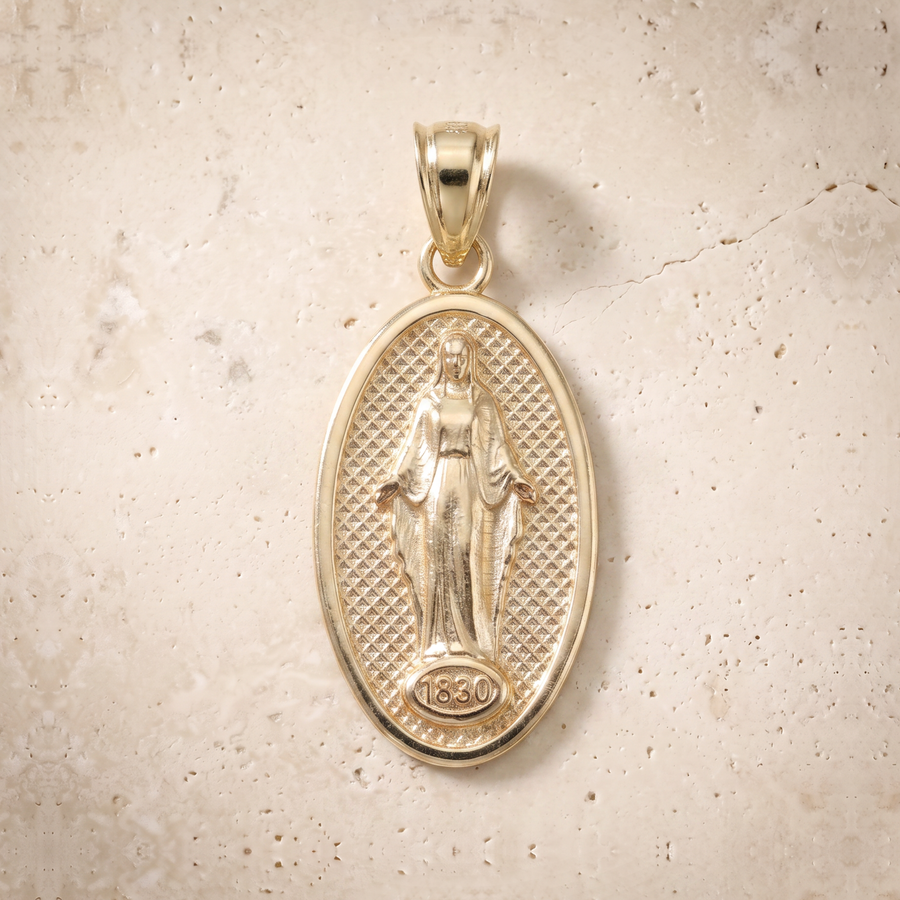 Miraculous Medal Pendant In 14K Solid Gold