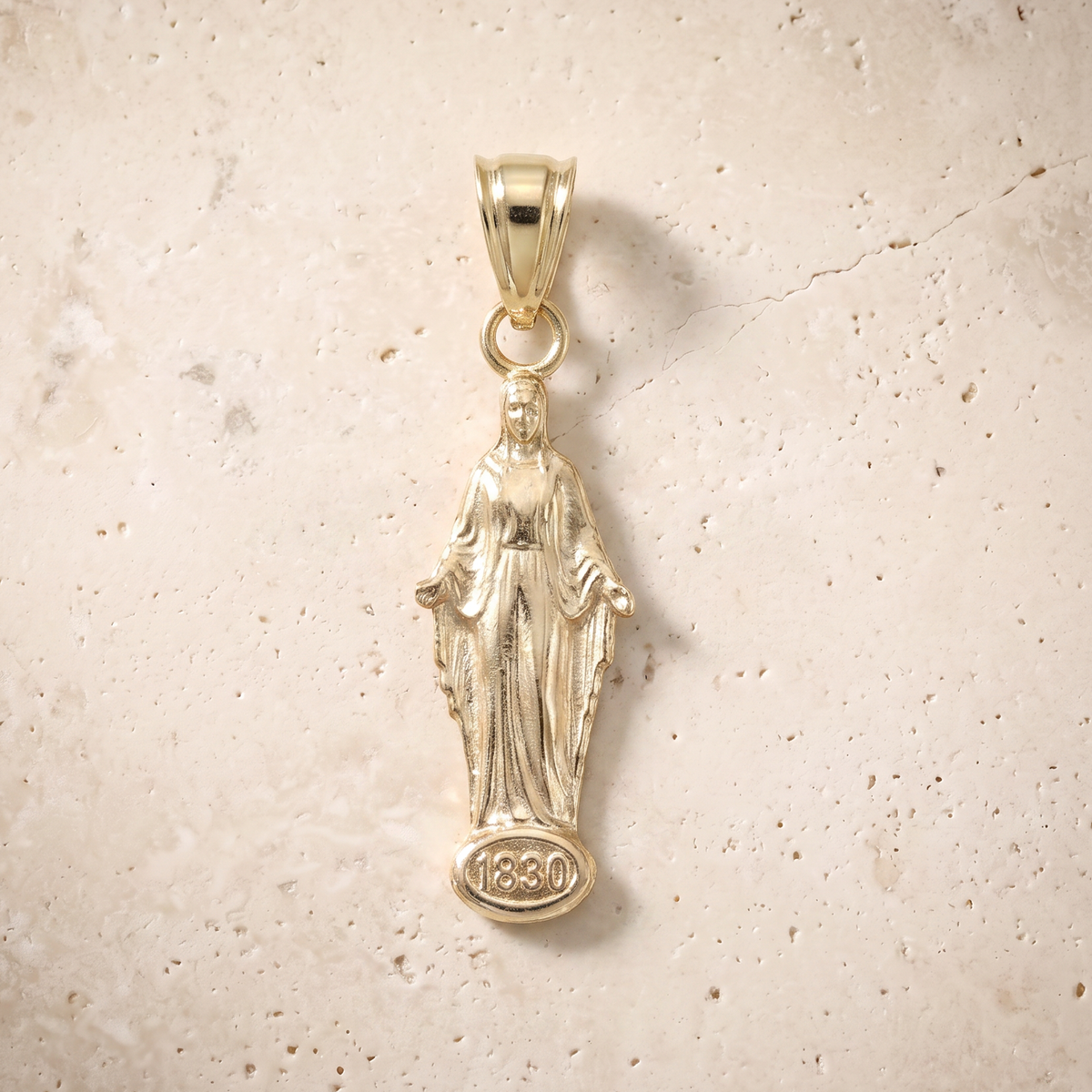 Miraculous Medal Solo Pendant In 14K Solid Gold