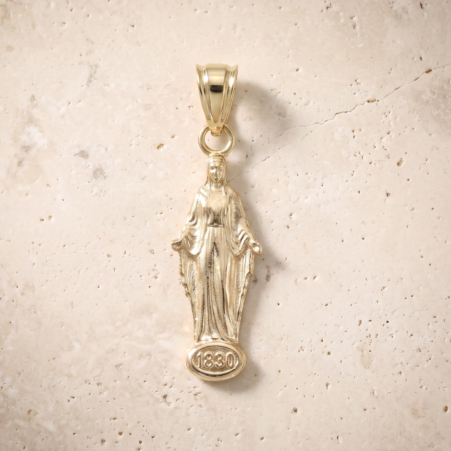 Miraculous Medal Solo Pendant In 14K Solid Gold