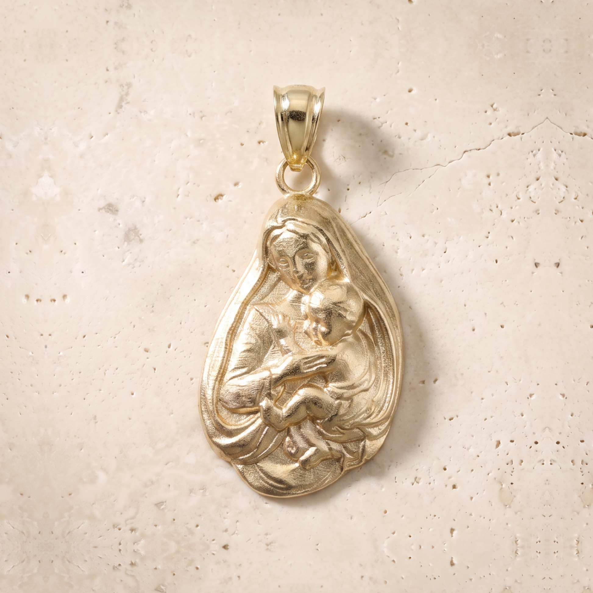Virgin Mary & Baby Jesus Pendant In 14K Solid Gold