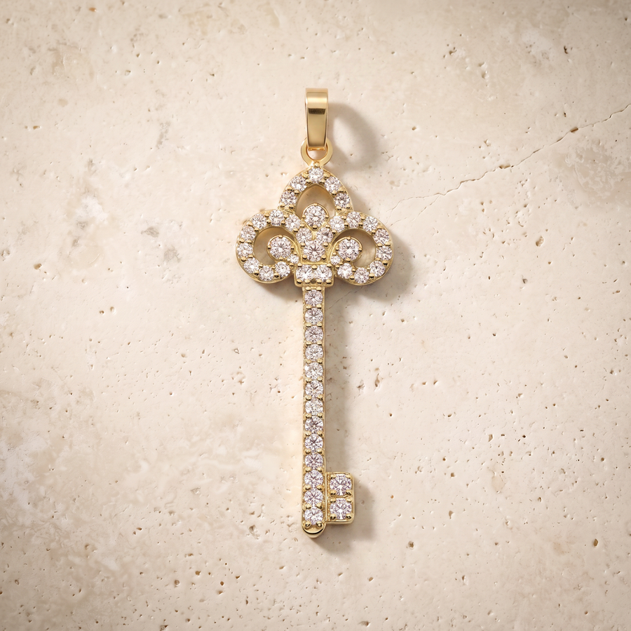 Diamond Key In 14K Solid Gold