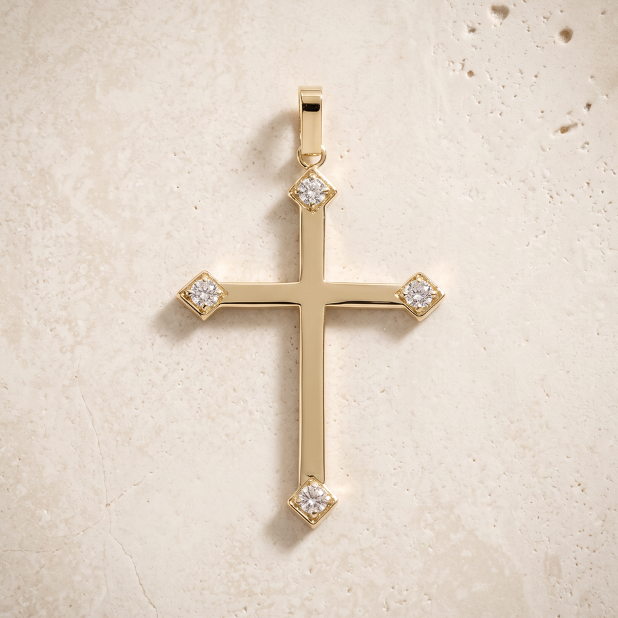 4 Stone Diamond Cross In 14K Solid Gold