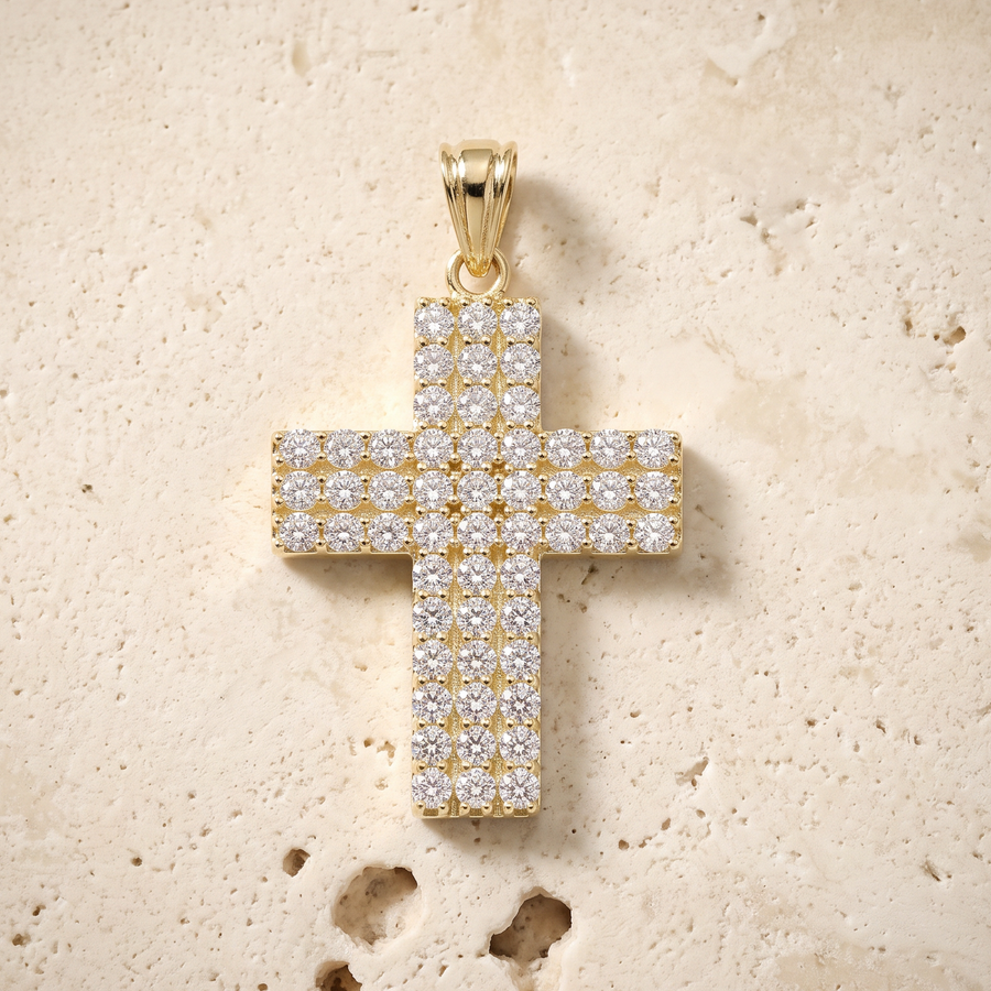 54 Stone Diamond Cross In 14k Solid Gold