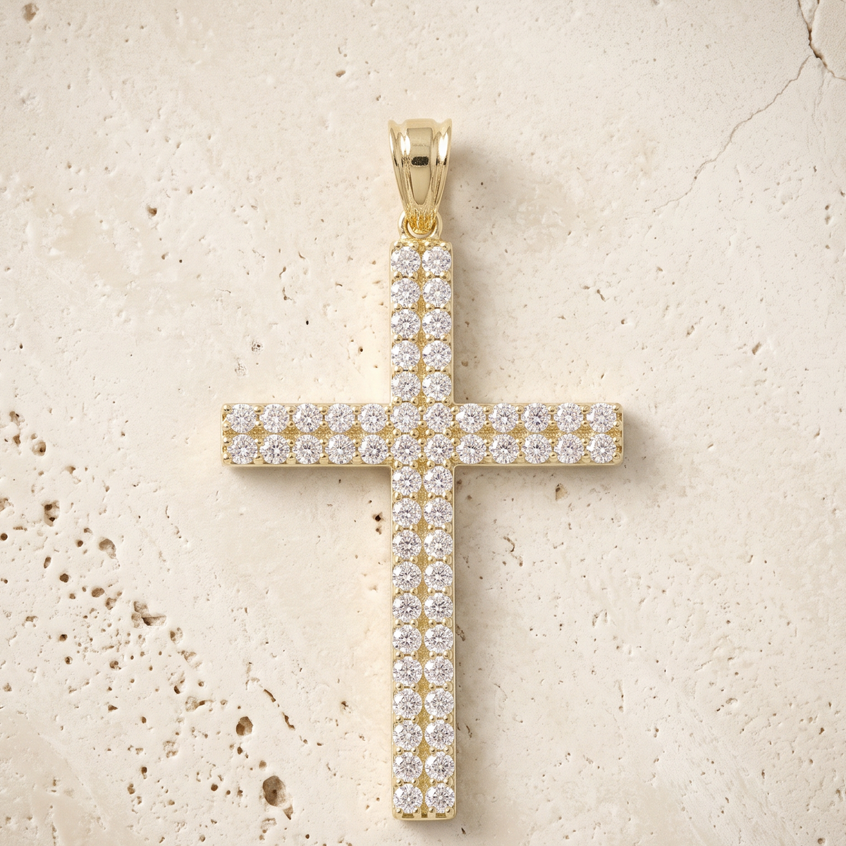 56 Stone Diamond Cross In 14K Solid Gold
