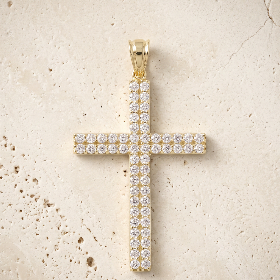 56 Stone Diamond Cross In 14K Solid Gold