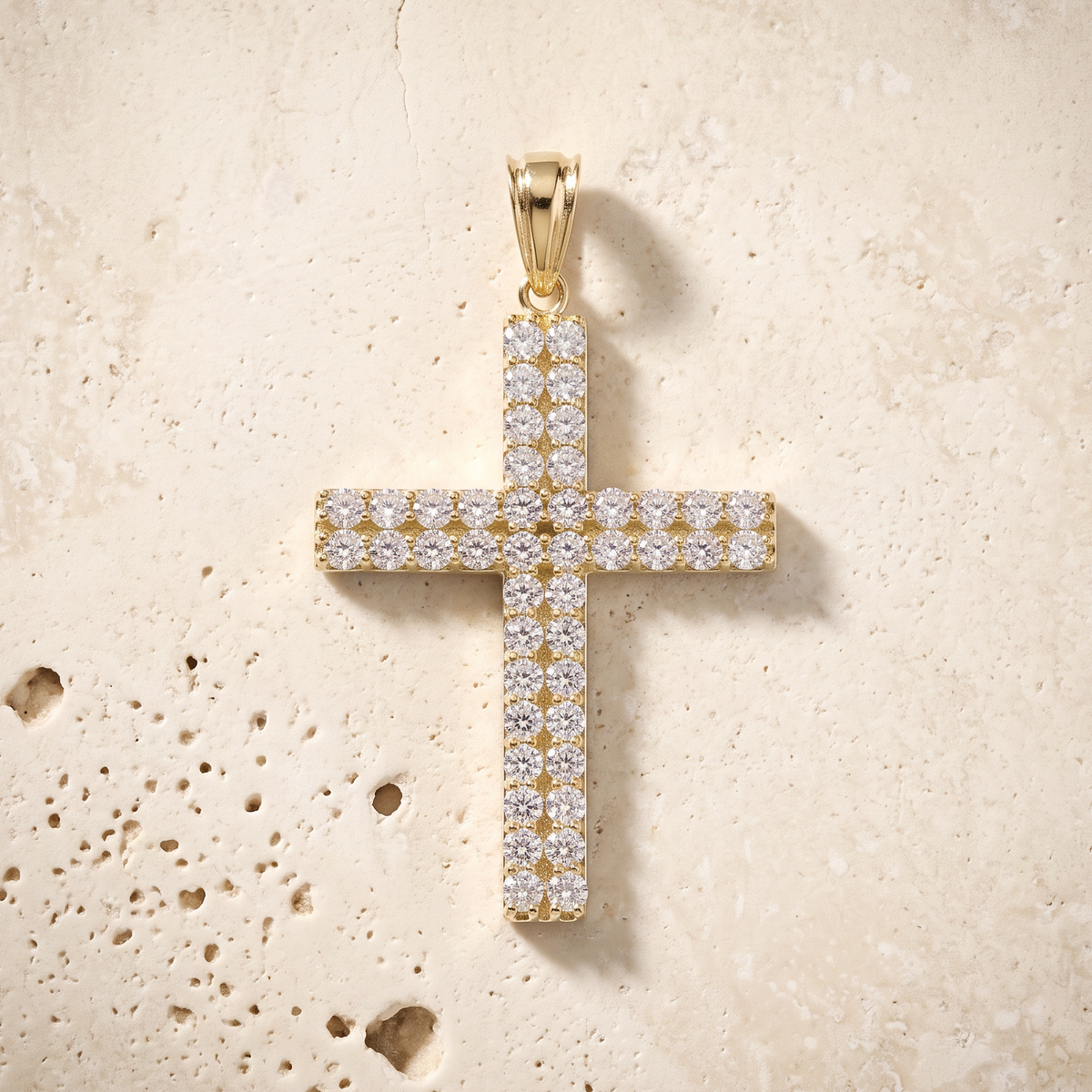 44 Stone Diamond Cross In 14K Solid Gold