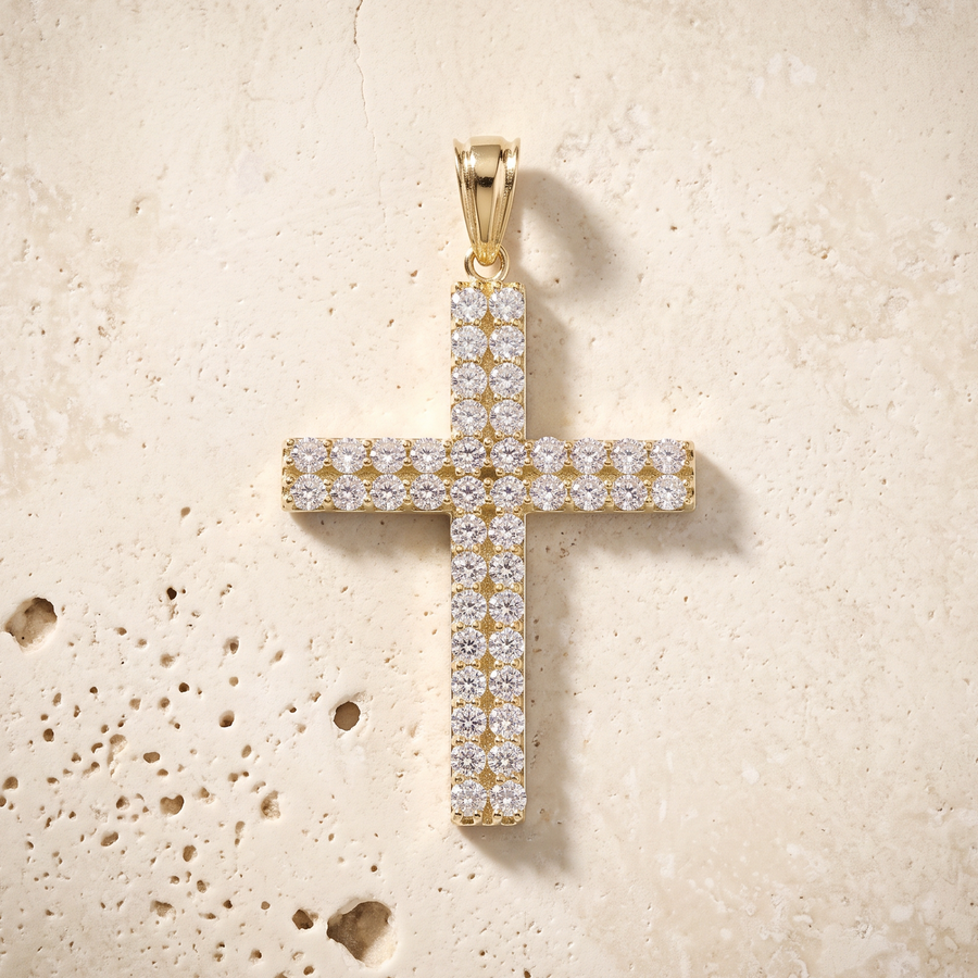 44 Stone Diamond Cross In 14K Solid Gold