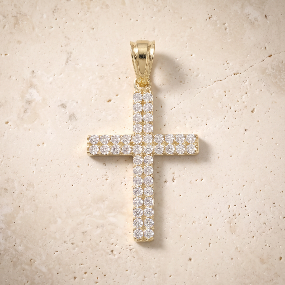 44 Stone Diamond Cross In 14K Solid Gold
