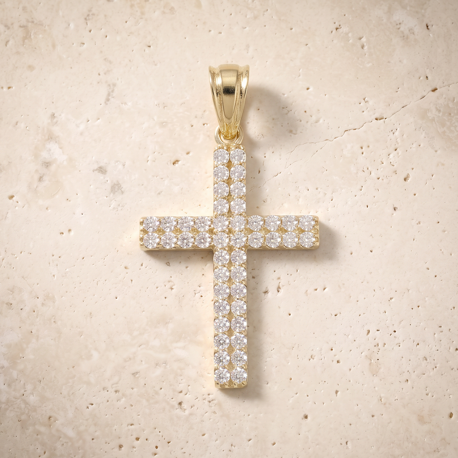 44 Stone Diamond Cross In 14K Solid Gold