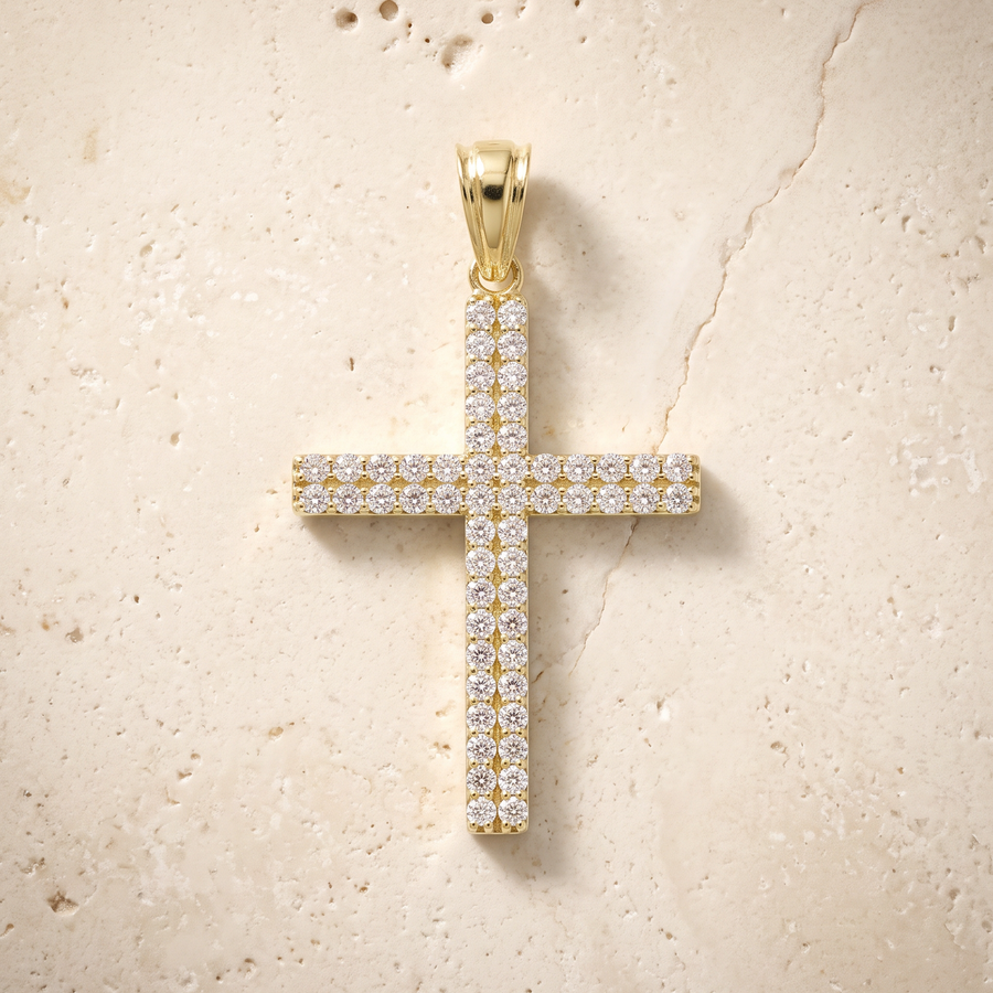 44 Stone Diamond Cross In 14K Solid Gold