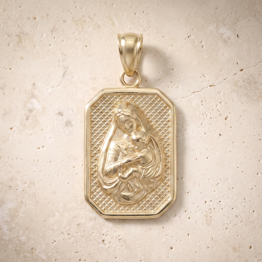 Virgin Mary & Baby Jesus Pendant In 14K Solid Gold