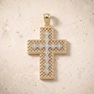 Boxed Diamond Cross In 14K Solid Gold