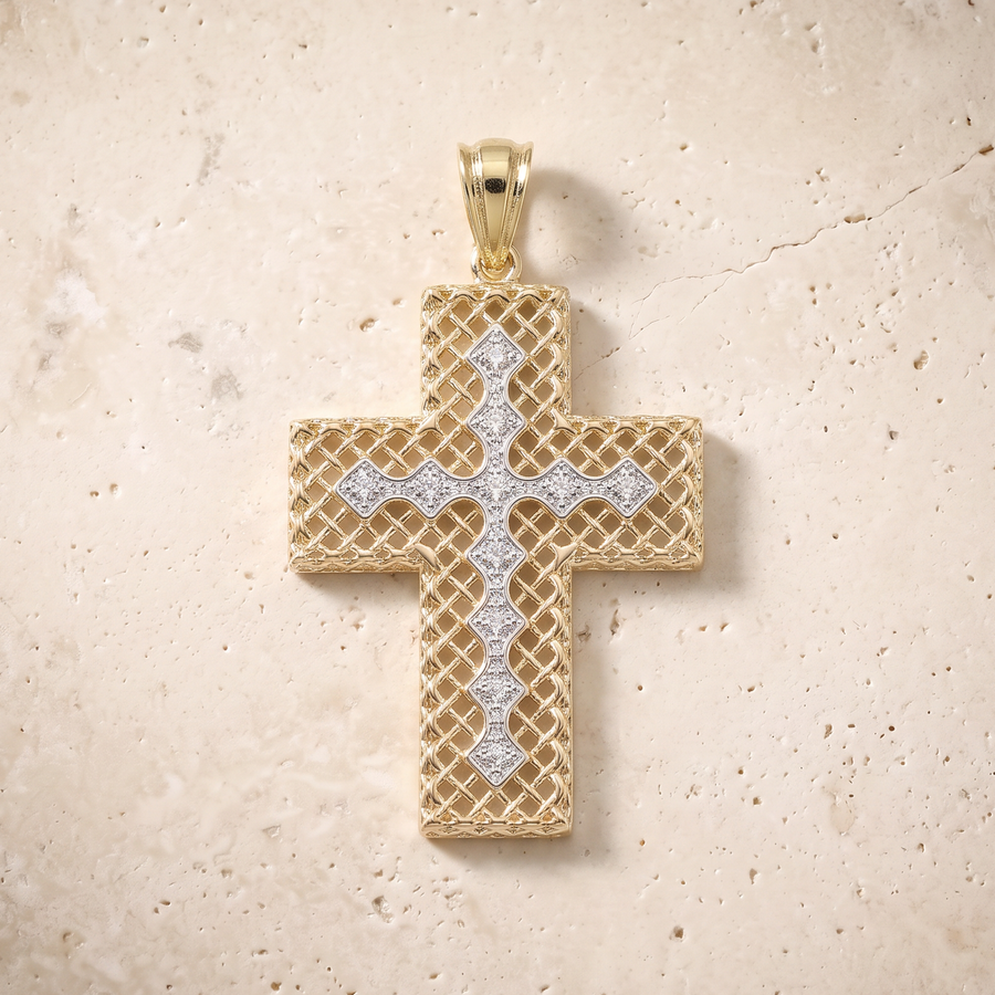Boxed Diamond Cross In 14K Solid Gold