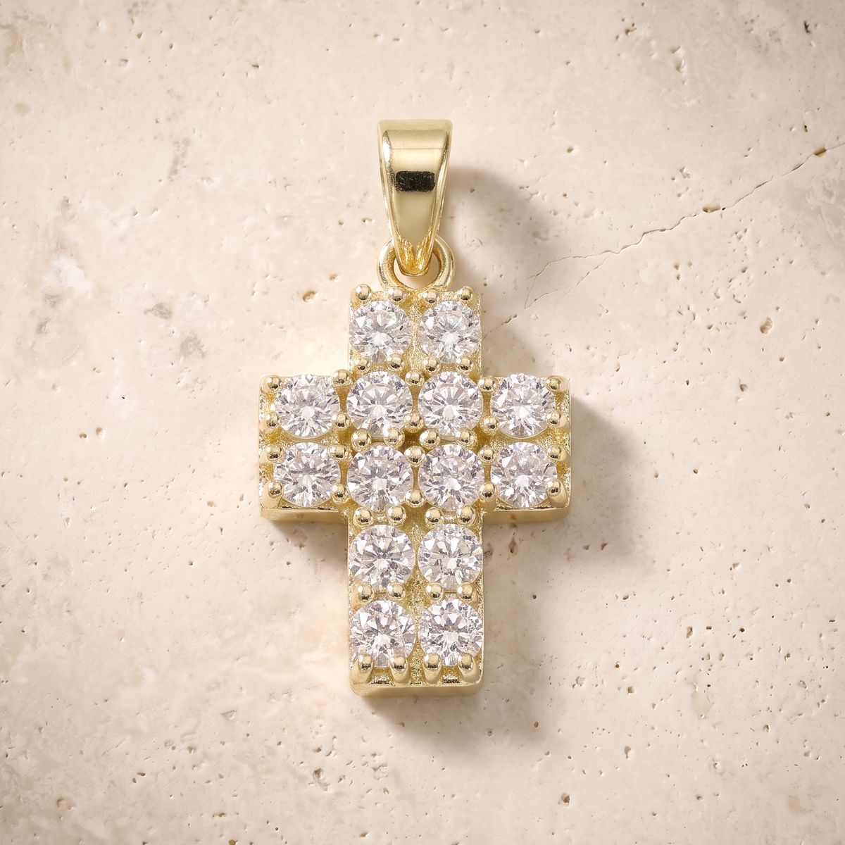 Small 14 Stone Diamond Cross In 14K Solid Gold