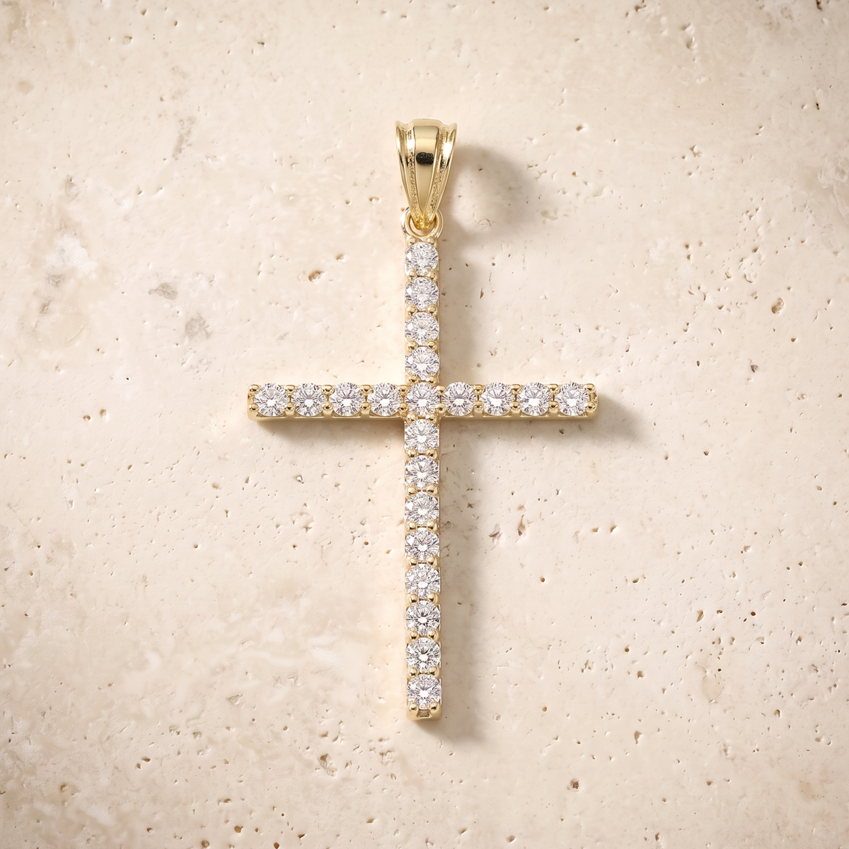 21 Stone Diamond Cross In 14K Solid Gold