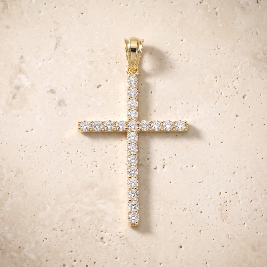 21 Stone Diamond Cross In 14K Solid Gold