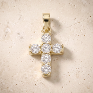 Large 6 Stone Diamond Cross In 14K Solid Gold