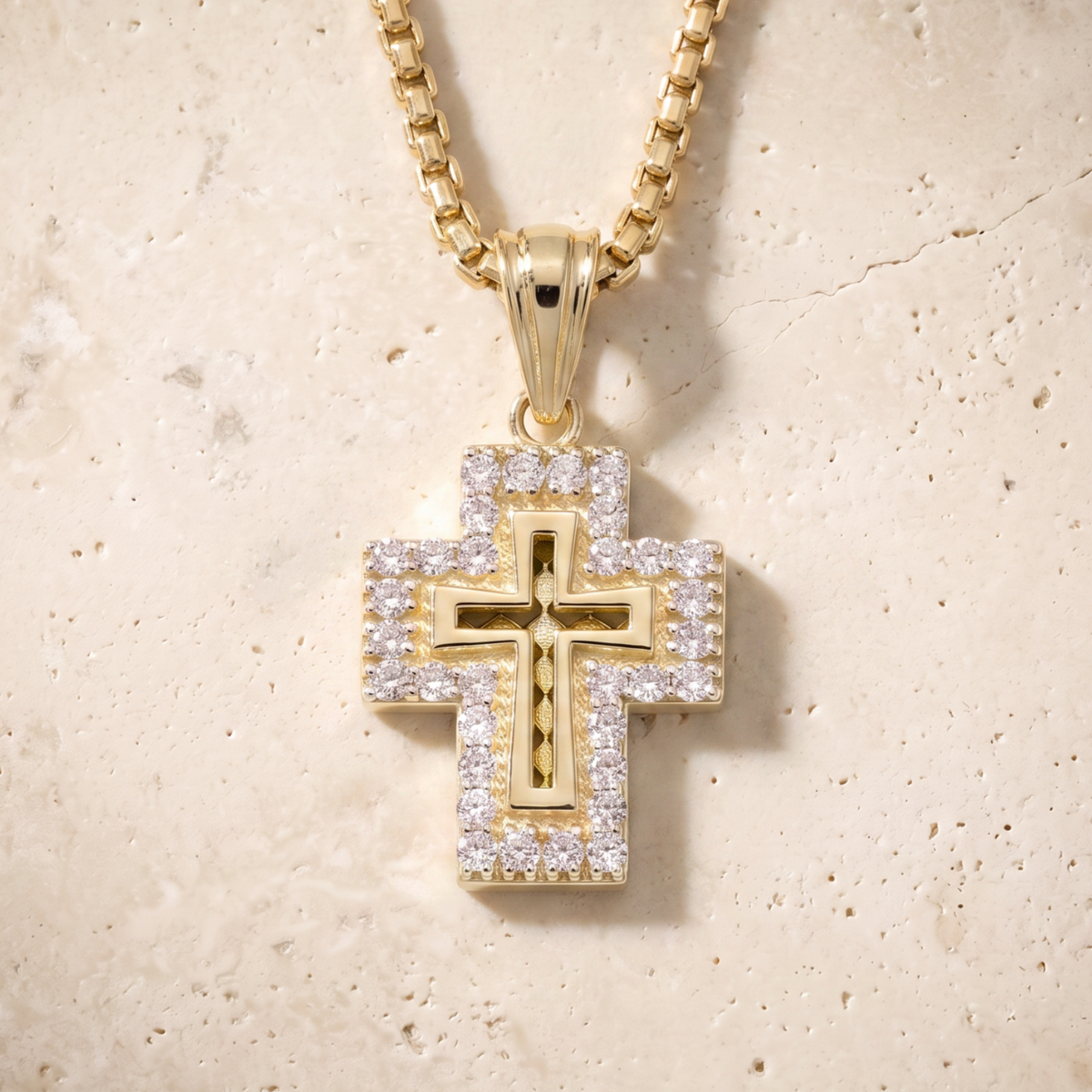 Diamond Cross Outline In 14K Solid Gold