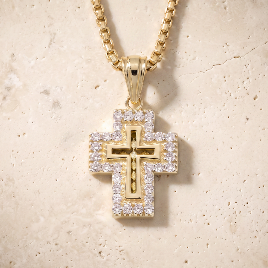 Diamond Cross Outline In 14K Solid Gold