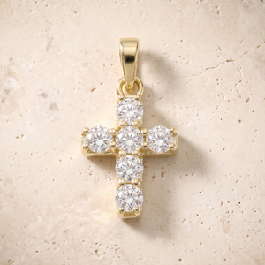 Small 6 Stone Diamond Cross In 14K Solid Gold