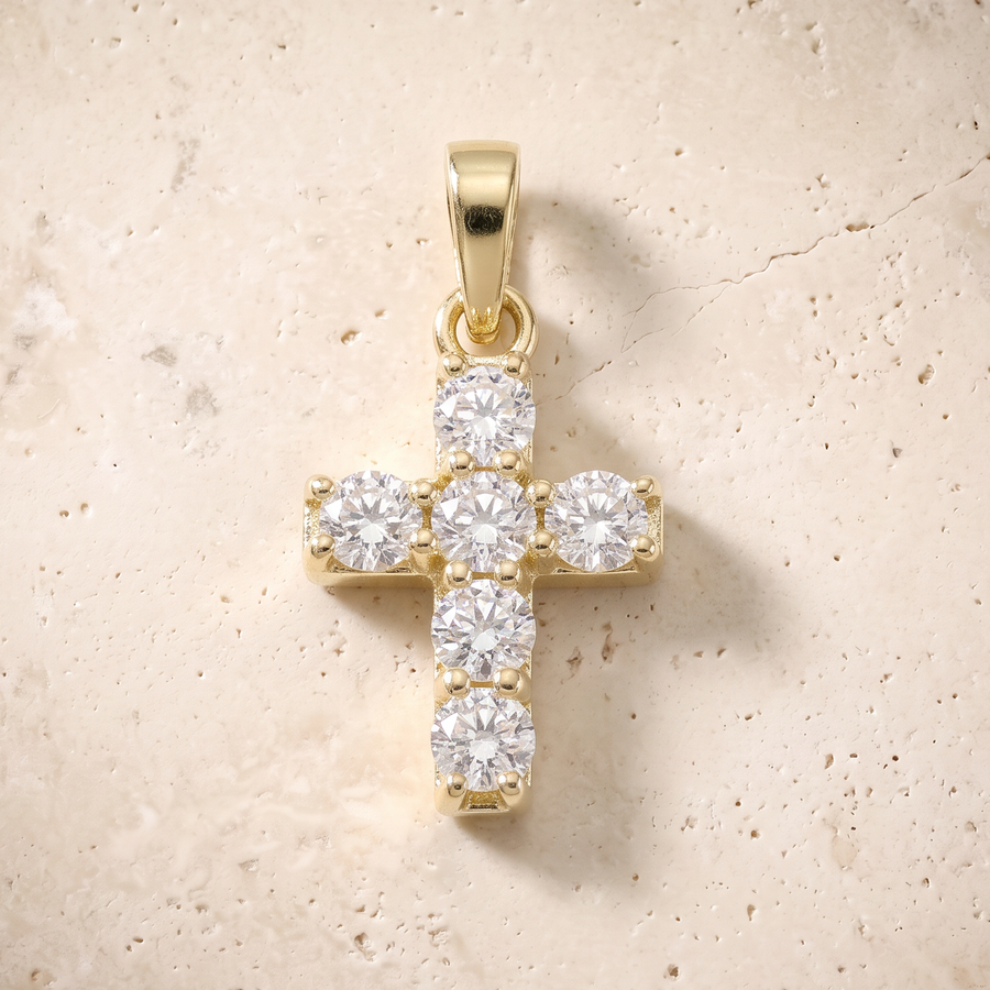 Small 6 Stone Diamond Cross In 14K Solid Gold