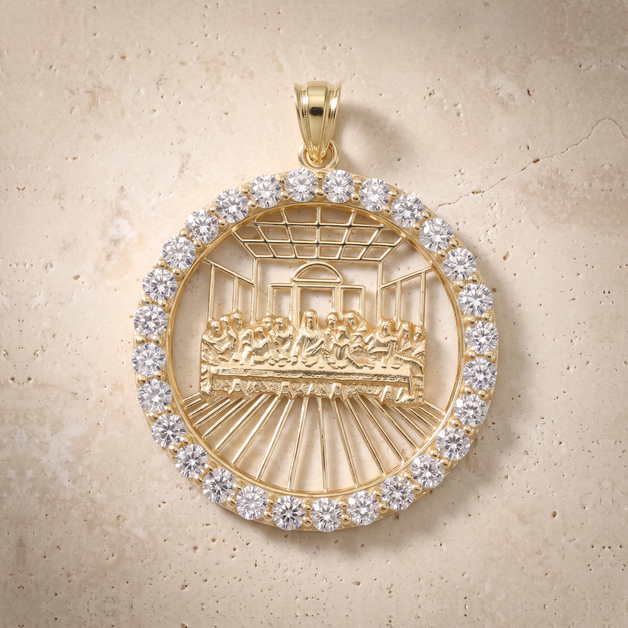 The Last Supper Circle Outline Diamond Pendant In 14K Solid Gold