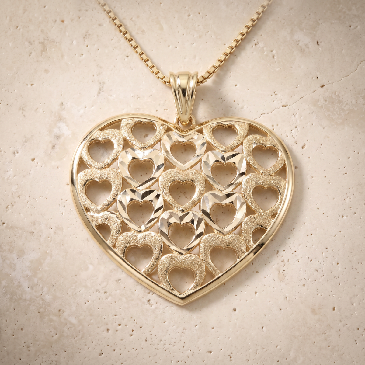 Diamond Cut Heart Pendant In 14K Solid Gold