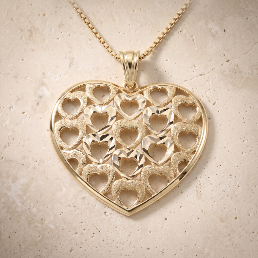 Diamond Cut Heart Pendant In 14K Solid Gold