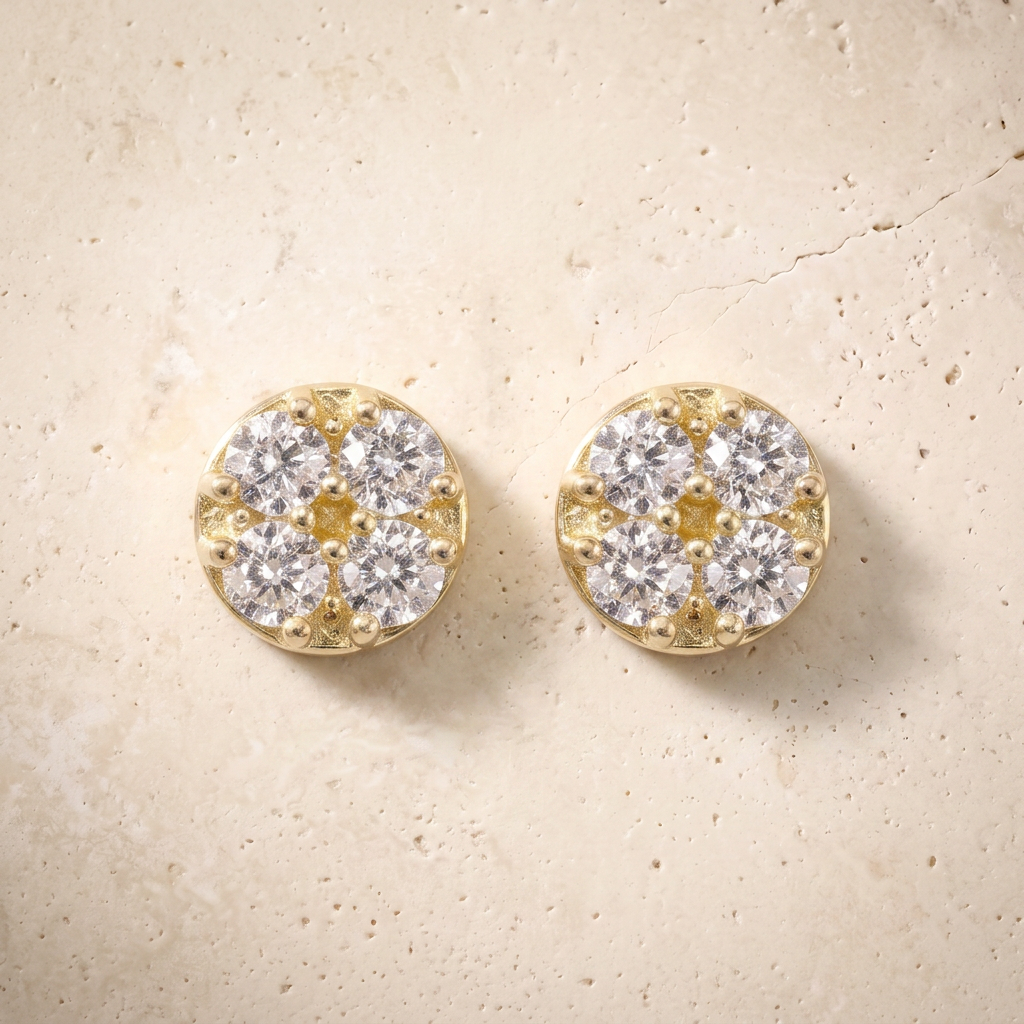 Diamond Circle Earrings In 14K Solid Gold