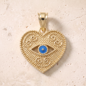 Evil Eye Heart Necklace In 14K Solid Gold