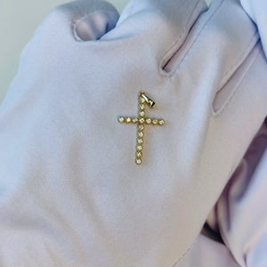 16 Stone Diamond Cross In 14K Solid Gold