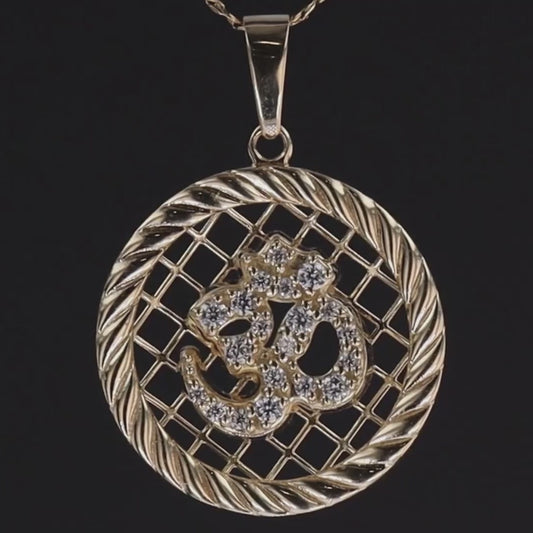 Diamond Om Pendant In 14K Solid Gold